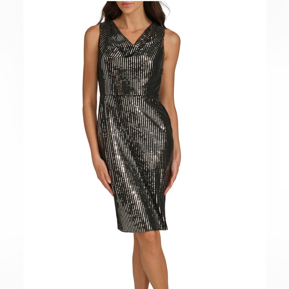 Calvin Klein sequin cowl neck sheath dress